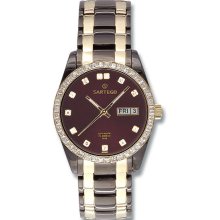 Men's Two Tone Black Stainless Steel Automatic Burgundy Dial