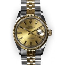 Men's Two Tone Champagne Stick Dial Fluted Bezel Rolex Datejust (213)