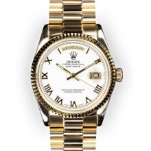 Men's White Roman Dial Fluted Bezel Rolex Day Date President (182)