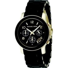 Michael Kors Women's Chronograph Black Polyurethane/Yellow Gold Tone