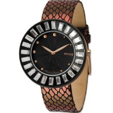 Moog Rose/Black Crystal Black Dial Watch Copper Metallic Band