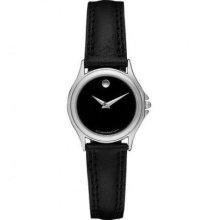 Movado 0605762 Women's Folio Black Leather Black Dial Retail $450.00