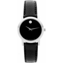 Movado Ladies' Black Dial Black Lizard Strap Watch 0605651