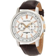 Nautica N19574g Brown Leather Rose Gold Accents Men's Watch