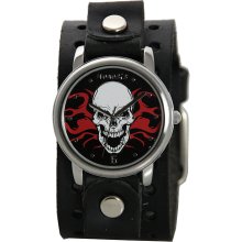 Nemesis Men's Black Fire Skull Cuff Watch