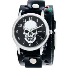 Nemesis Women's Black Mystery Skull Leather Band Watch