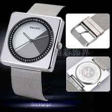 New PAIDU Digital Square Quartz Analog Wrist Watch Stainless Steel