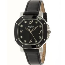 Nice Italy Womens Sofia Stainless Watch - Black Leather Strap - Black Dial - NICW1056SOF021001