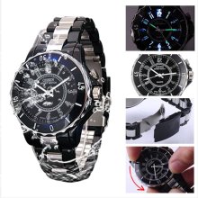 OSHEN 7 Colors Lighting Effects Black Stainless Steel Quartz Fashion Watch O0019 - Black - Stainless Steel