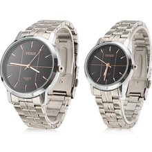 Pair of Alloy Analog Quartz Wrist Watch (Silver)