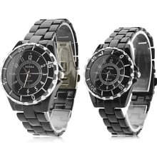 Pair of Fashionable Metal Quartz Analog Wrist Watches (Black)