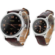 Pair of PU Analog Wrist Quartz Watch (Brown)