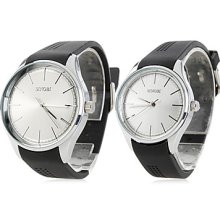 Pair of Silicone 9312 Analog Quartz Wrist Watches (Black)