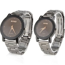 Pair of Stylish Analog Wrist Quartz Watches (Black)