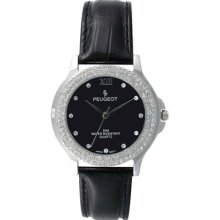 Peugeot Leather Crystal Watch - Black