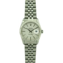 Pre-owned Rolex Datejust Men's White Gold Bezel Florentine Watch