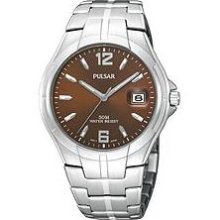 Pulsar Mens Sport Watch - Espresso Dial - Date Calendar with Magnifier PXH751