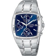 Pulsar Men's Stainless Steel Chronograph Blue Dial Alarm PF3271