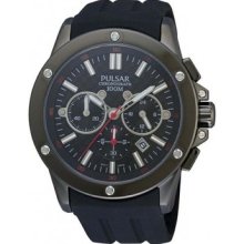 Pulsar Men's Stainless Steel Case Chronograph Date Black Silicone Watch Pt3131