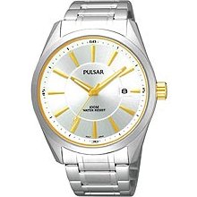 Pulsar Mens Two-Tone Watch Silver-Tone/White Dial 100M WR PXHA03