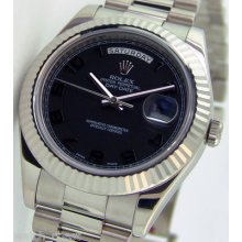 Rolex 18k White Gold President Ii Black Concentric Dial 218239 Watch Chest 41mm