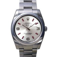 Rolex Air-King Watch, Domed Bezel, Silver Dial/Pink Index 114200