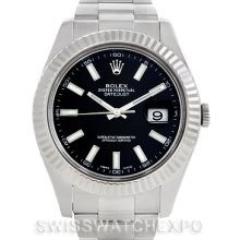 Rolex Datejust II Mens Steel 18K White Gold Watch 116334