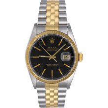 Rolex Datejust Men's 2-Tone Watch 16233 Black Tapestry Dial