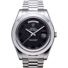 Rolex Day-Date II President Platinum Watch, Black Concentric Dial