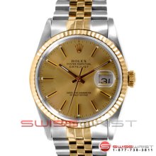 Rolex Men's Datejust 2T 16013 Champagne Stick Dial - Fluted Bezel