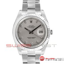 Rolex Men's SS Large Datejust II w/ Silver Diamond Dial on Oyster Band