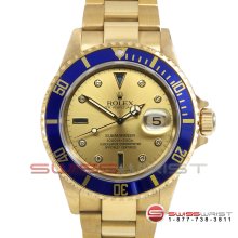 Rolex Submariner Yellow Gold Champagne Serti Dial Blue Bezel 16618