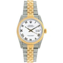 Rolex Women's Datejust Midsize Two Tone Fluted White Roman Dial