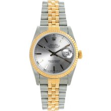 Rolex Women's Datejust Midsize Two Tone Fluted Silver Index Dial