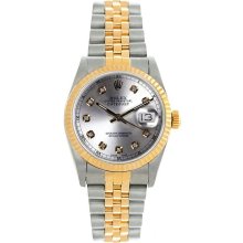 Rolex Women's Datejust Midsize Two Tone Fluted Silver Diamond Dial