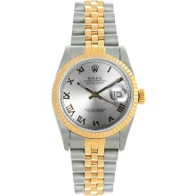 Rolex Women's Datejust Midsize Two Tone Fluted Silver Roman Dial