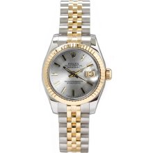 Rolex Women's Datejust Two Tone Fluted Silver Index Dial