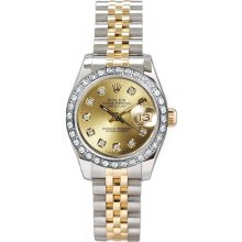 Rolex Women's Datejust Two Tone Custom Diamond Bezel & Champagne Diamond Dial