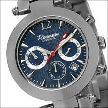 Rousseau Allegretto Mens 22j Automatic Watch New Blue Face & Stainles