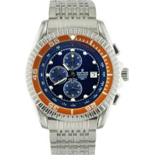 Sartego Men's Stainless Steel Ocean Master Diver Chronograph Blue Dial Orange Bezel SPCB23