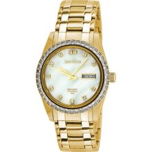 Sartego SGMP12 Gold Tone Automatic Dress Mother of Pearl Dial Crystal