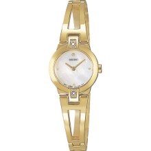 Seiko Ladies Gold Tone Bangle Style Mother of Pearl with Diamonds SUJ708