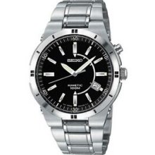 Seiko Men's Kinetic Silver-Tone Watch w/Round Black Dial Promotional