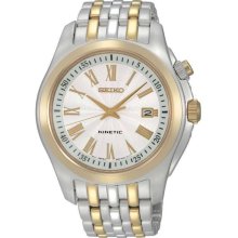 Seiko Men's Kinetic Watch Two Tone Band White Dial SKA470P1