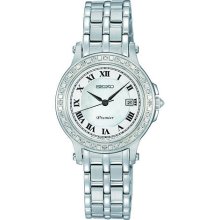 Seiko Premier Watch Sxde57p1 24 Diamonds Steel Sapphire Date 10 Atm