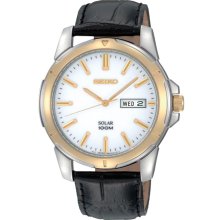 Seiko SNE104 Men's White Dial Leather Strap Solar Powered Watch