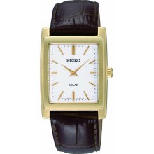 Seiko Solar Gold-Tone Leather Mens Watch SUP890P1