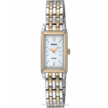 Seiko Solar Ladies Two-Tone Dress Watch Rectangular Case SUP028