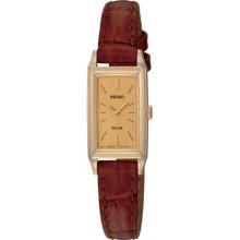 Seiko Solar Leather Strap Gold-tone Dial Women's watch #SUP046