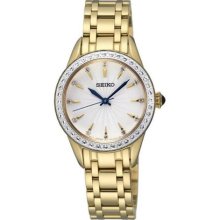 Seiko Srz386 Women's Watch Gold Tone Dress Silver Dial Crystals